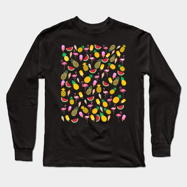 Pineapple and Flamingo Face Mask. Long Sleeve T-Shirt by DakhaShop